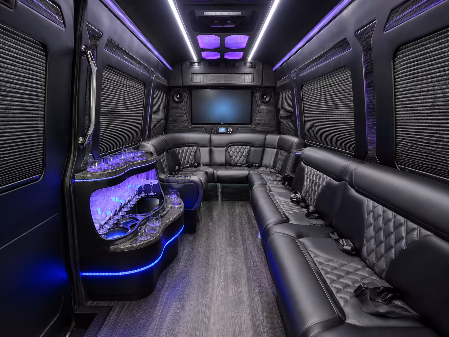 redding 28 passenger party bus interior