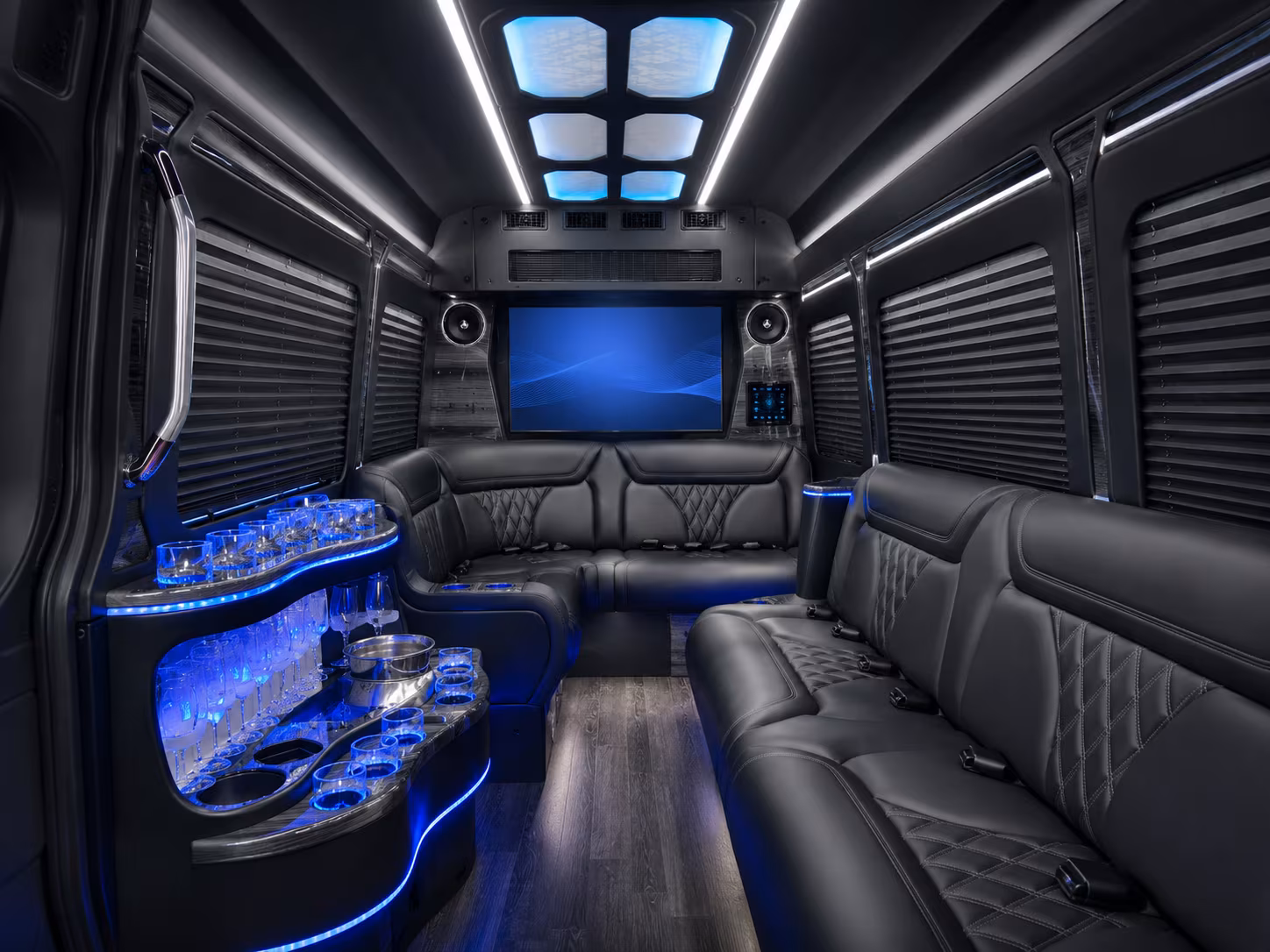 redding 50 passenger party bus inside